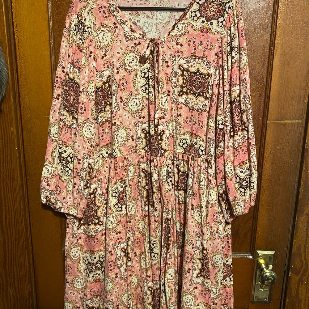 Torrid Pink and Brown Long Sleeve Dress